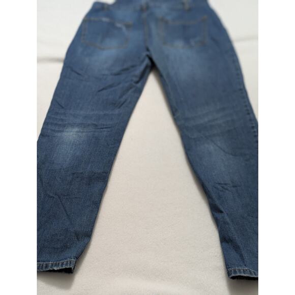 FOREVER 21 Bib Overalls Sz 28 Button Up Blue Medium Wash Denim Distressed Y2k - Picture 6 of 14